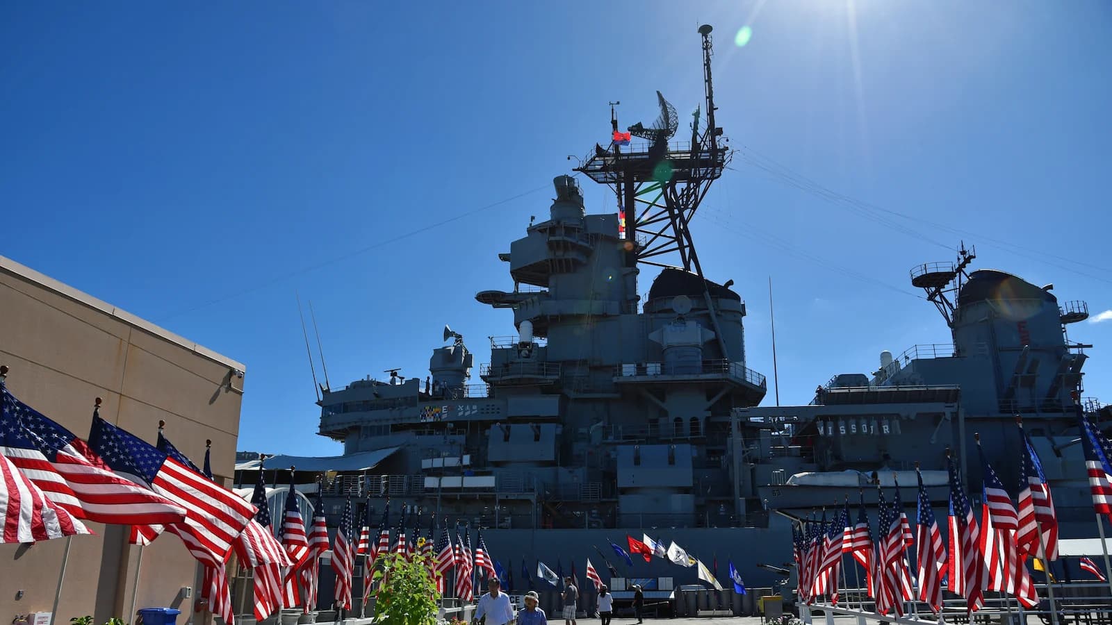 USS Missouri battleship at Pearl Harbor, site of the Japanese surrender ending WWII, featured on Essential History Expeditions’ Pearl Harbor at 85 history tour.