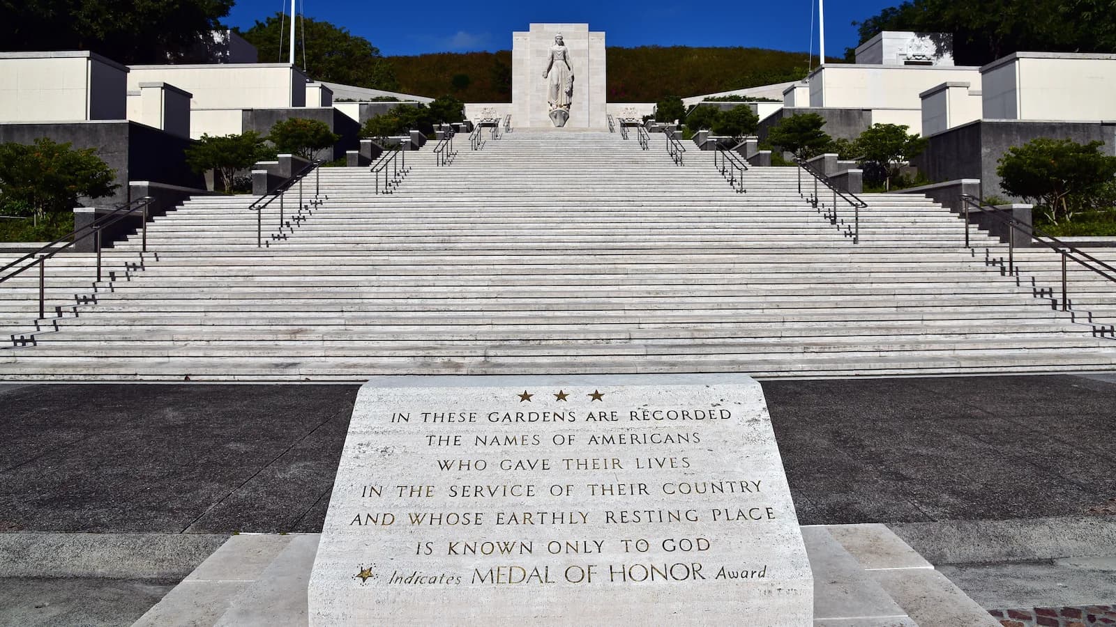 National Memorial Cemetery of the Pacific at Punchbowl Crater, Honolulu. Final resting place for thousands of American service members from World War II and later conflicts in the Pacific.