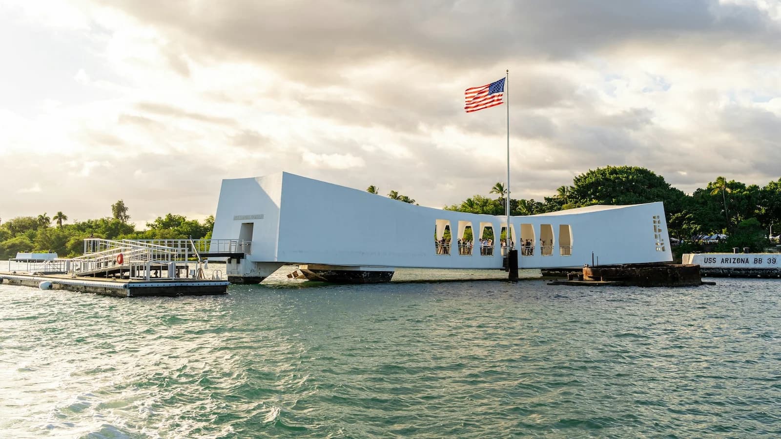 USS Arizona Memorial at Pearl Harbor, a solemn highlight of Essential History Expeditions’ Pearl Harbor at 85 history tour.