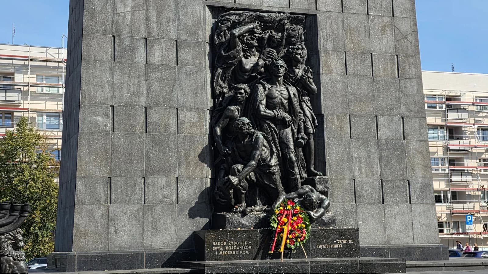 Monument to the Ghetto Heroes in Warsaw, a powerful memorial honoring the Jewish fighters of the 1943 Warsaw Ghetto Uprising, located near the POLIN Museum of the History of Polish Jews.