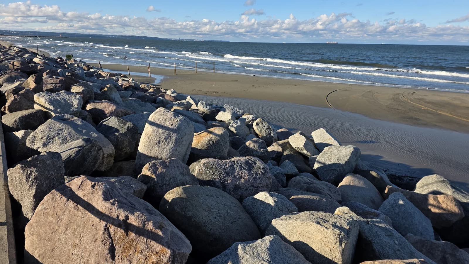 Rocky shoreline at Westerplatte peninsula, the symbolic starting point of the German invasion of Poland in September 1939.
