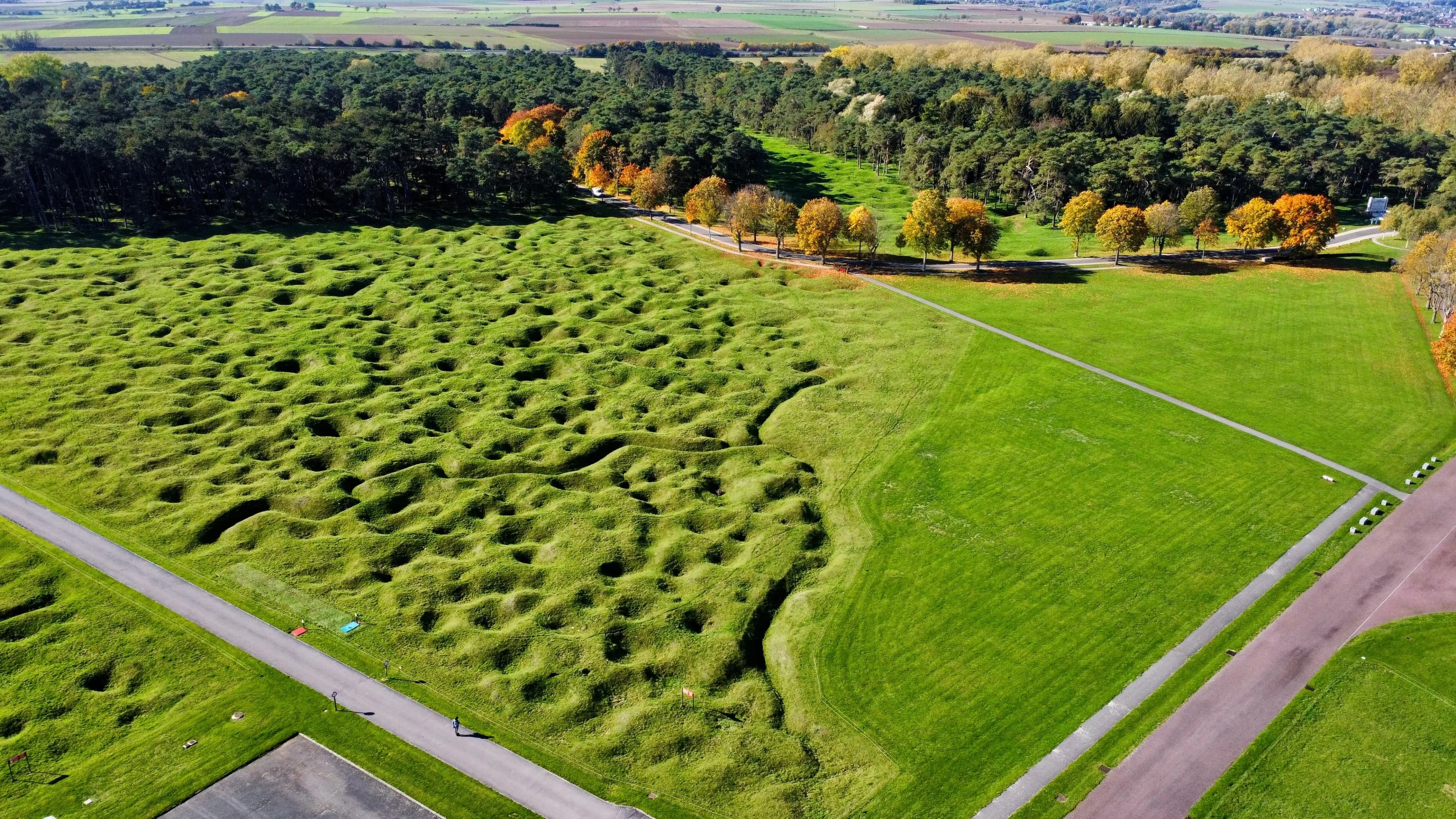 Preserved battlefield landscape at Vimy Ridge, France. Site of the famous Canadian victory in April 1917 and home to one of the most striking national memorials on the Western Front.