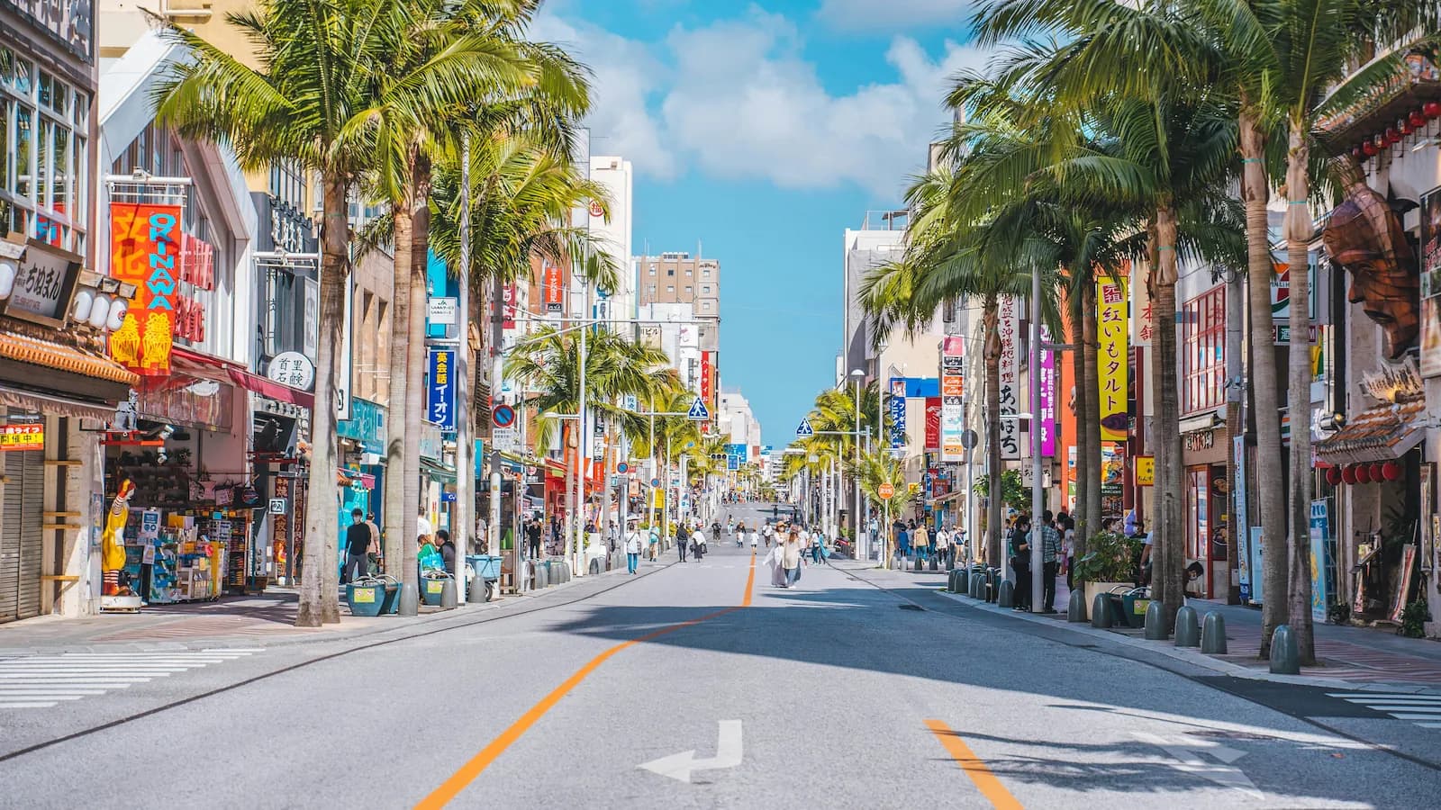 Bustling main street in Naha, Okinawa which is the largest city on the island and a focal point during the Battle of Okinawa in spring 1945. A lively modern contrast to the intense fighting that occurred here 80 years ago.