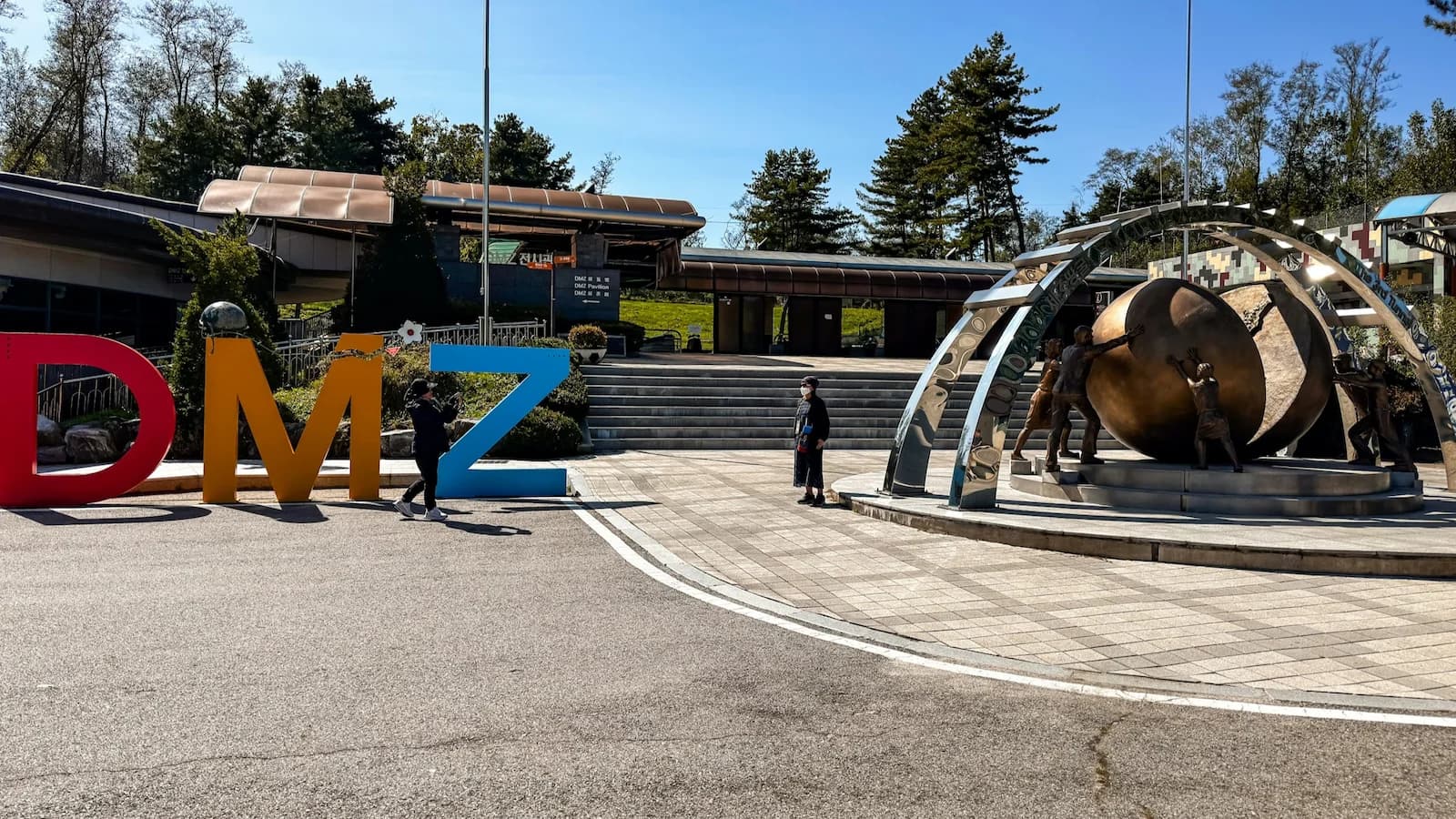 Iconic DMZ sign and peace sculpture at Imjingak Peace Park, the gateway to the Demilitarized Zone visited on the final day of Essential History Expeditions’ Essential Korea tour.