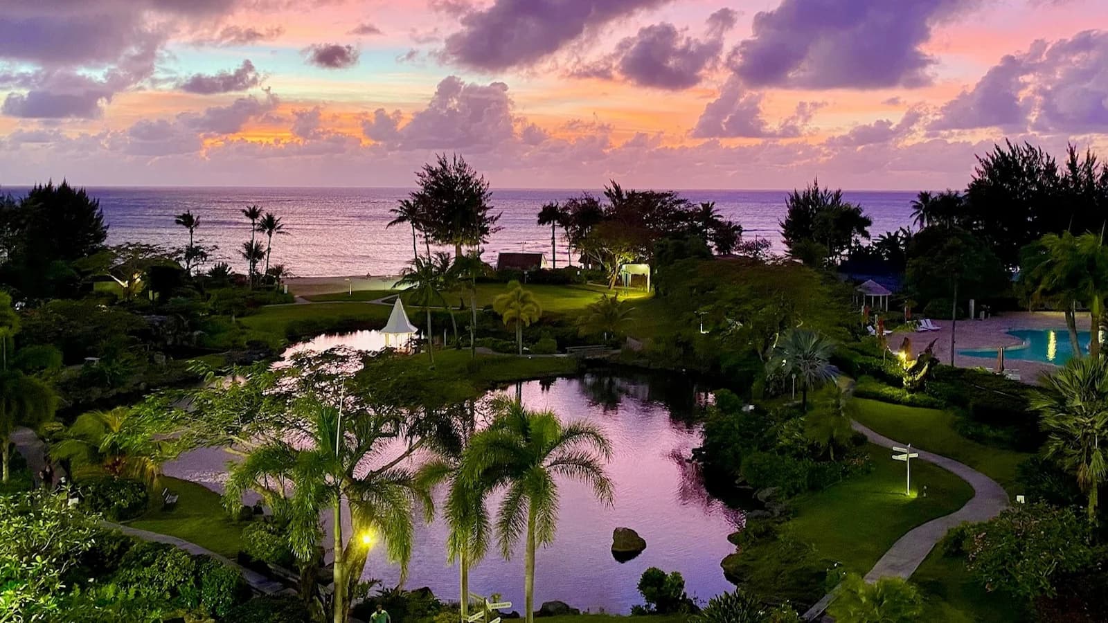 Coastal landscape of Guam in the Mariana Islands. First major island recaptured in the Central Pacific Campaign and a vital U.S. base during the drive toward Japan.
