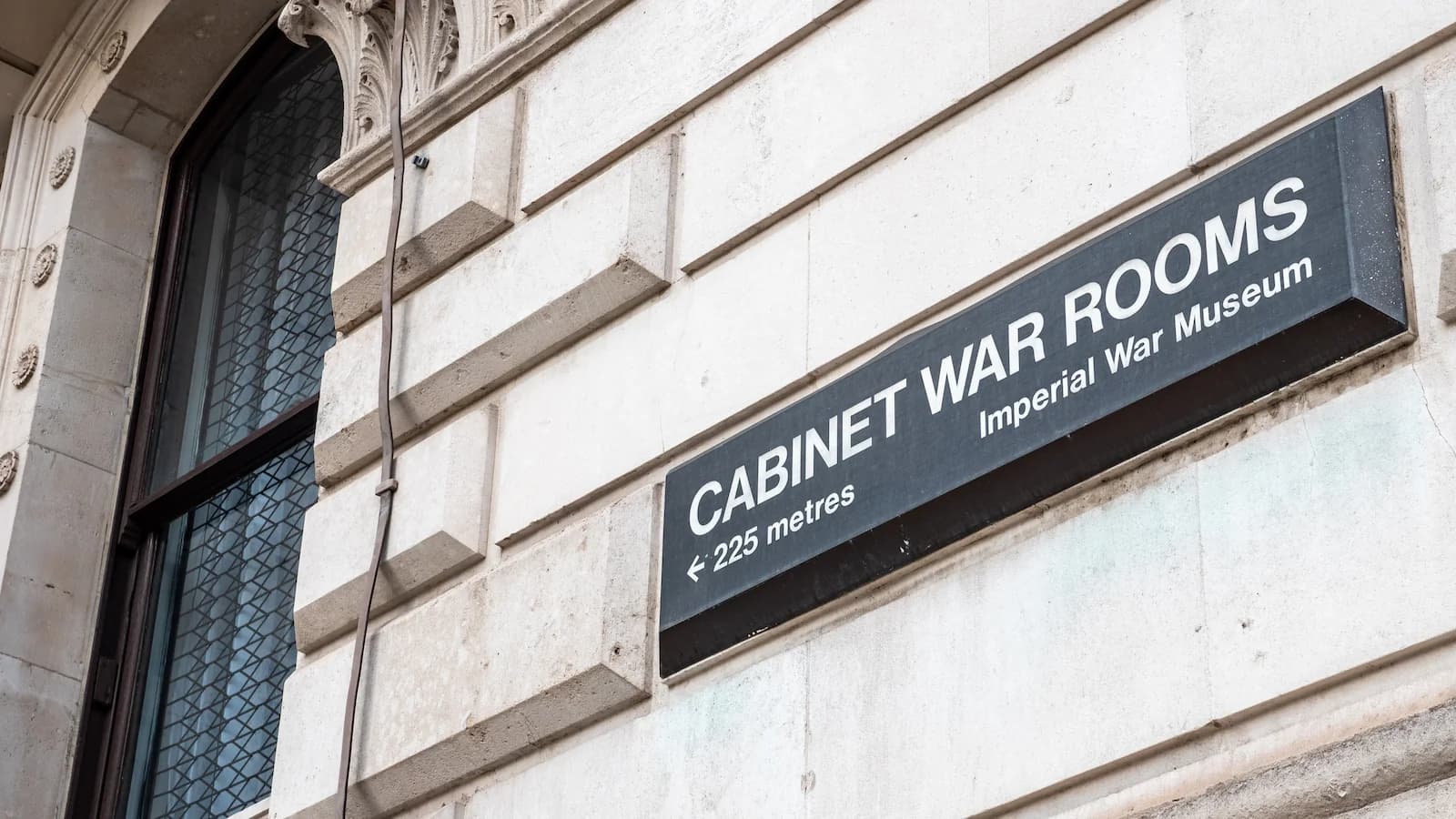 Sign on the side of building in London for Prime Minister Winston Churchill's Cabinet War Rooms.