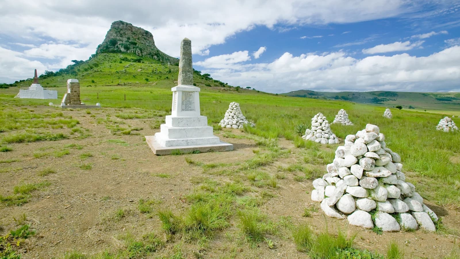 Dramatic memorial sculpture at the Isandlwana battlefield, site of the famous 1879 Zulu victory during the Anglo-Zulu War.