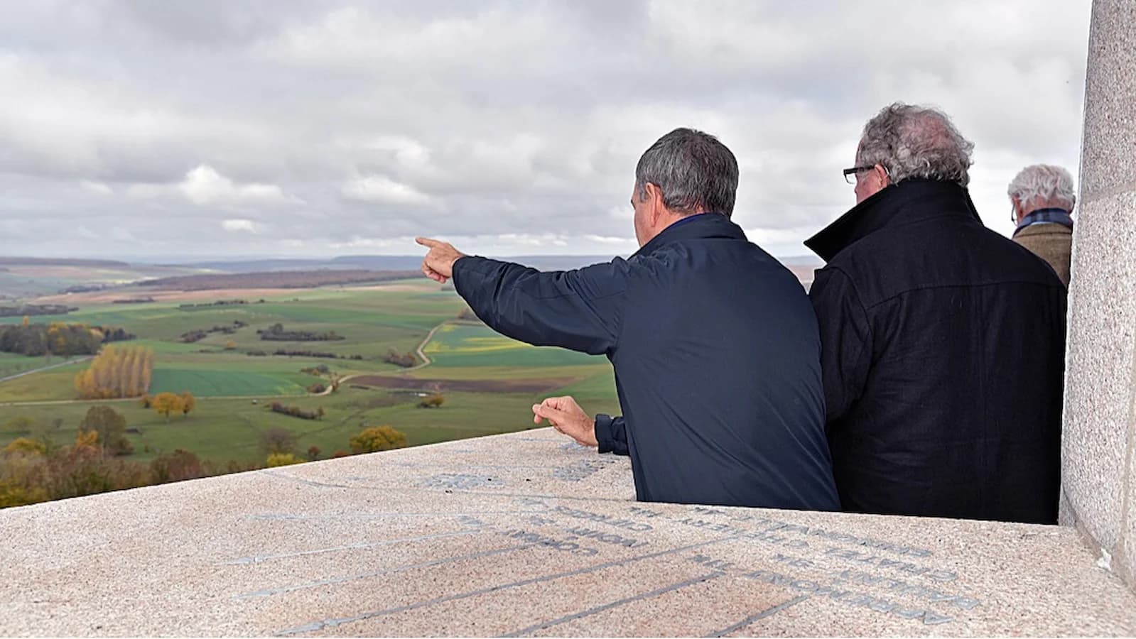 Dr. Brian DeToy leading guests at the Montfaucon Monument during the Meuse-Argonne Offensive. This towering memorial honors American forces in the largest battle in U.S. history.