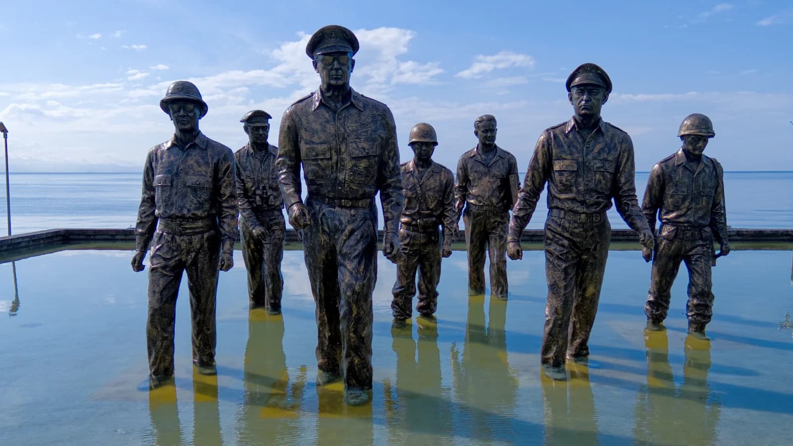 MacArthur Landing Memorial on Red Beach, Leyte, commemorating General Douglas MacArthur’s famous “I Shall Return” promise fulfilled in October 1944, a highlight of Essential History Expeditions’ Pacific WWII tour.
