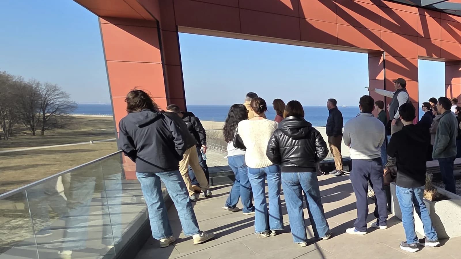 Jon Fursman from Essential History Expeditions leads a staff-ride of undergraduates at Westerplatte as part of week long expedition through Poland.
