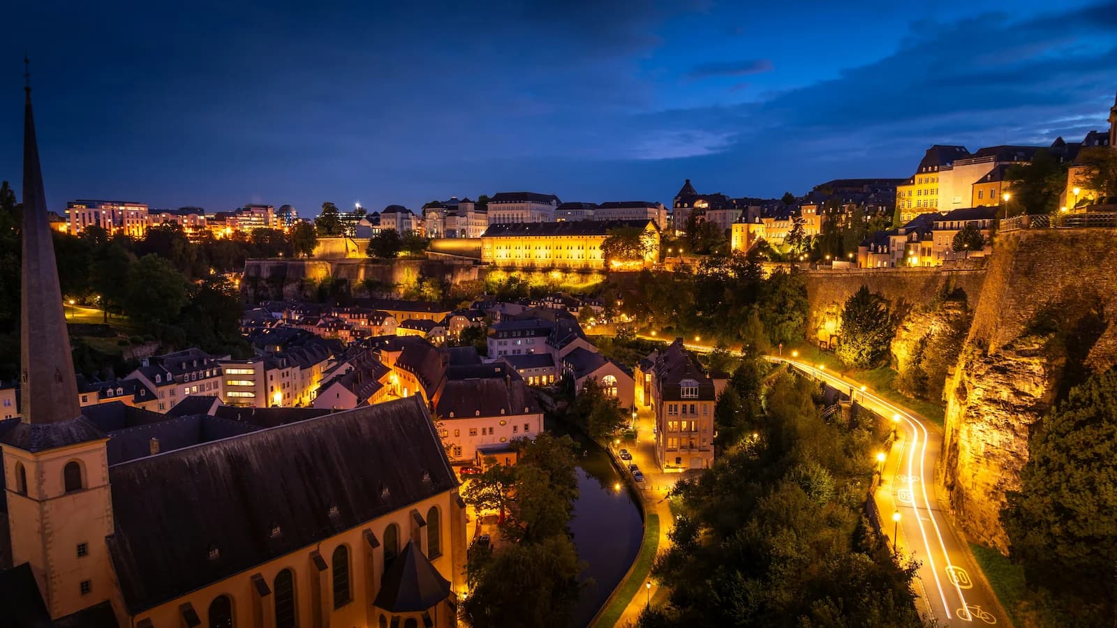 Evening lights illuminating Luxembourg City and its dramatic river valley. Our home for two nights while exploring the central and southern sectors of the Bulge battlefield.