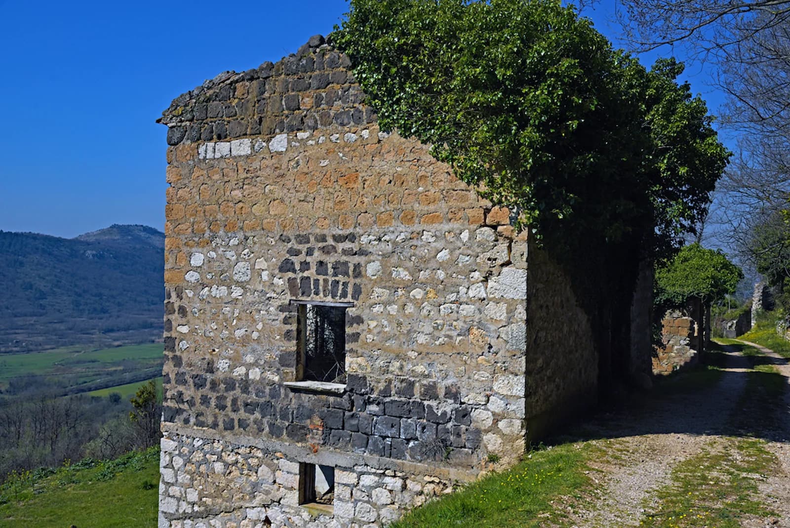 Ruins of a stone building in the devastated town of San Pietro Infine along the Reinhard Line, captured at heavy cost by the 36th Infantry Division in 1943 and famously documented by war correspondent Ernie Pyle.