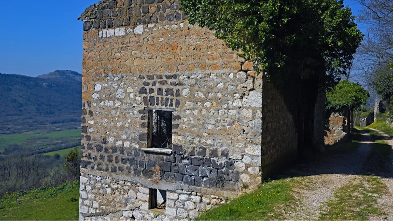 Ruins of a stone building in the devastated town of San Pietro Infine along the Reinhard Line, captured at heavy cost by the 36th Infantry Division in 1943 and famously documented by war correspondent Ernie Pyle.
