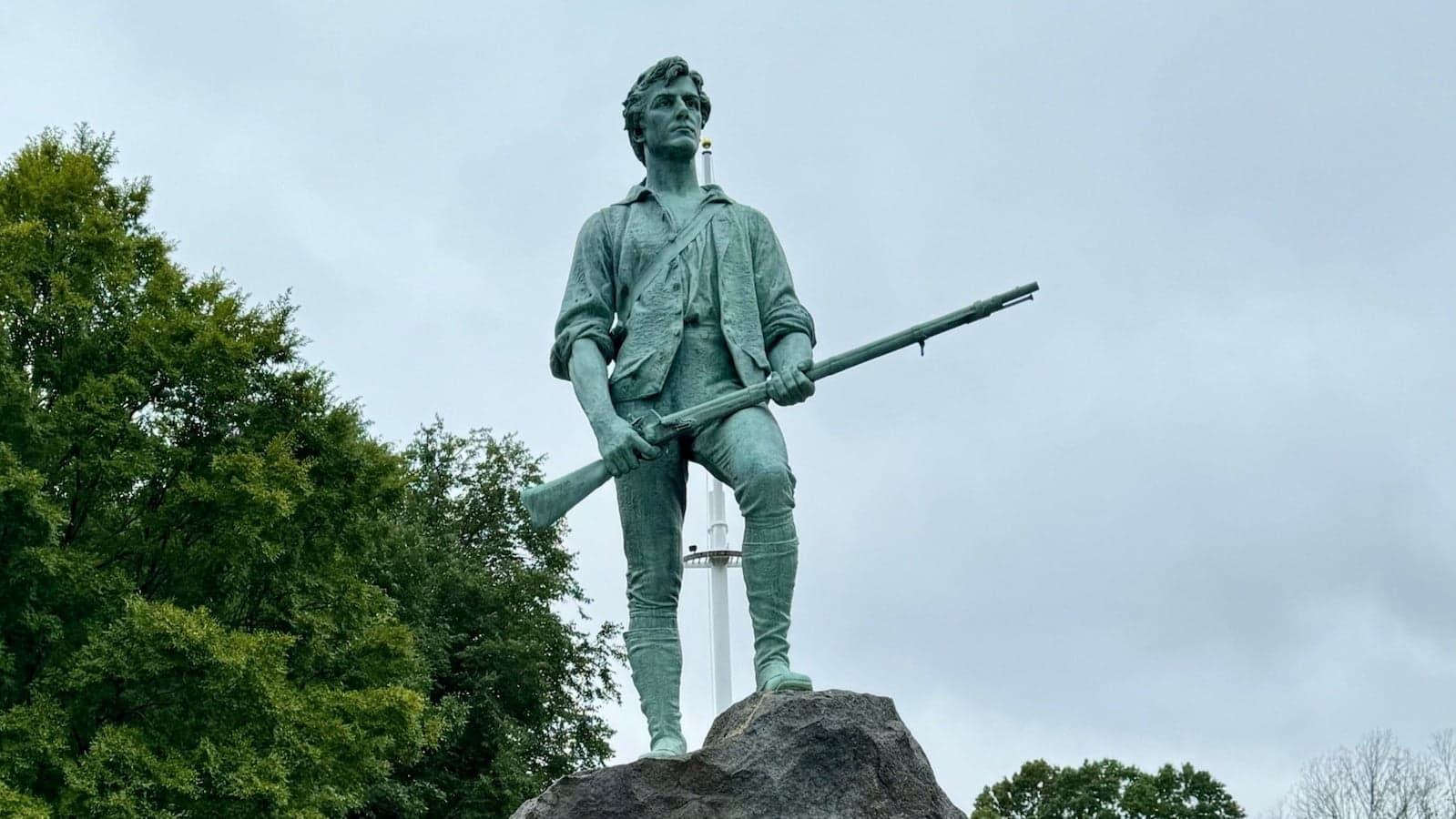 Lexington Green, where the first shots of the American Revolution were fired on April 19, 1775. American militiamen faced British Regulars at the start of the war for independence, visited on our 250th anniversary northern campaign tour.